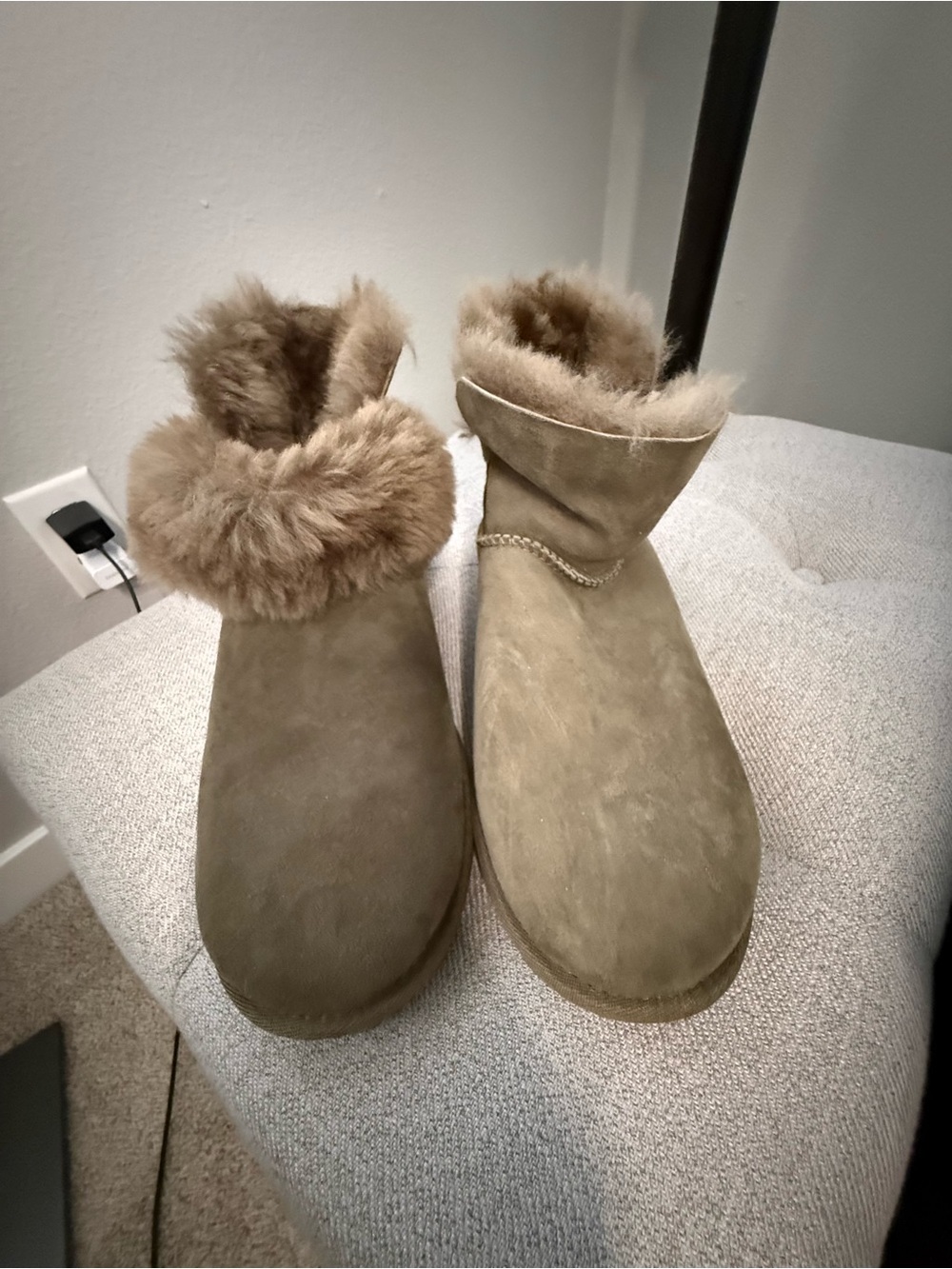 Unk Taupe Suede Fur-Lined Ankle Boots